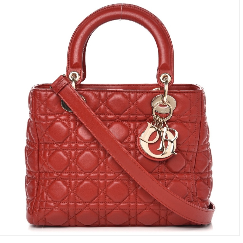 Christian Dior Lambskin Cannage Medium Lady Dior